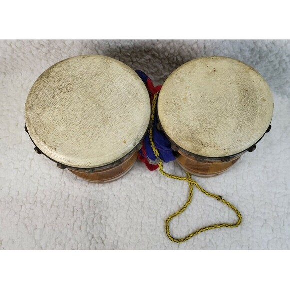 Vintage Double Connected Wooden Bongos Hand Drums Percussion Music Instrument - Picture 2 of 6